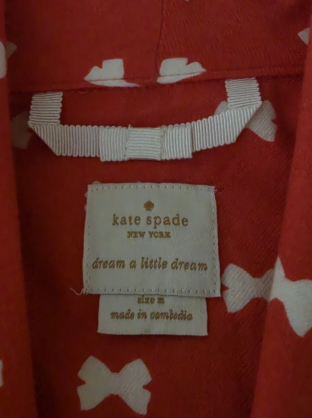 NWT Kate Spade Dream A Little Dream Bow Lightweight Flannel Robe Coral Pink SZ M